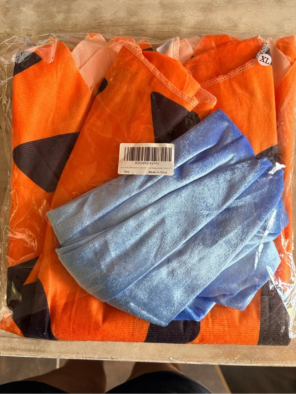 Men’s Orange Flintstone cave man Costume with Blue Tie